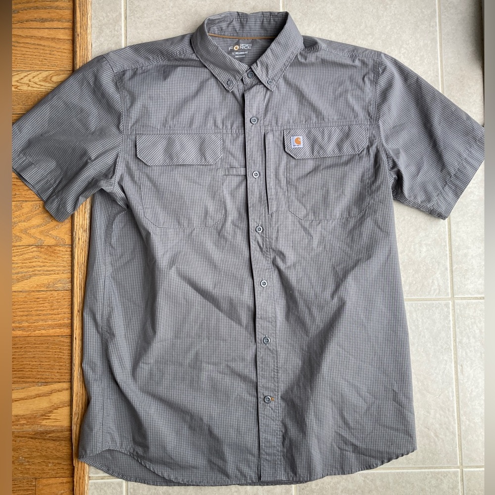 Carhartt Force Relaxed Fit Collared Gray Shirt Large